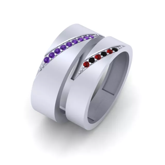 925 Argent Sterling Mariage Ensemble Anneau Lui Et Elle Assorti Promesse Couples