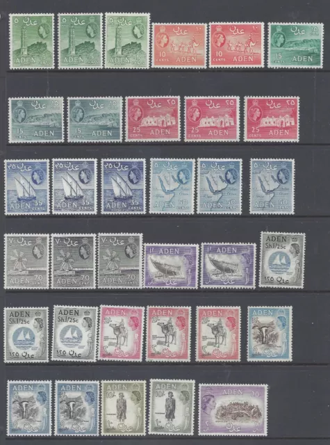 Aden Qeii 1953-63 Set Of 24 + 10  Shades And Perf Variations M.n.h.  Sg 48/71