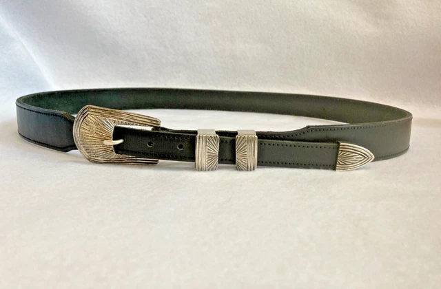 J. Delgarito Black leather belt with Sterling Buckle -Tribal Sold at Auction: Sgd J C Delgarito Sterling & Turquoise  main image 3