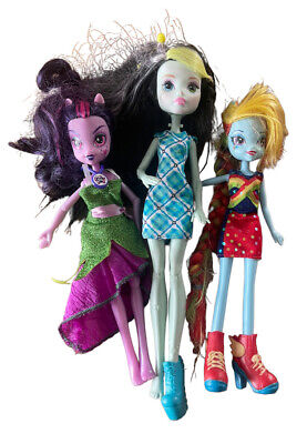 Pacchetto bambole ragazze My Little Pony Equestria lotto di lavoro x 2 bambole 9" & 1 Monster High