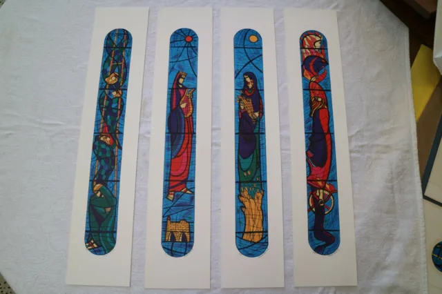 Nissan Engel Signed Israeli Artist's Proof Stained Glass Lithographs Set of Four