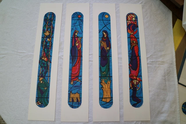 Nissan Engel Signed Israeli Artist's Proof Stained Glass Lithographs Set of Four Nissan Engel Signed Israeli Artist's Proof Stained Glass Lithographs Set of Four