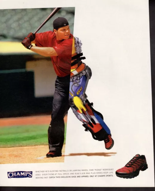 Vintage print ad advertisement Fashion shoe NIKE Ivan Rodriguez Baseball Champs