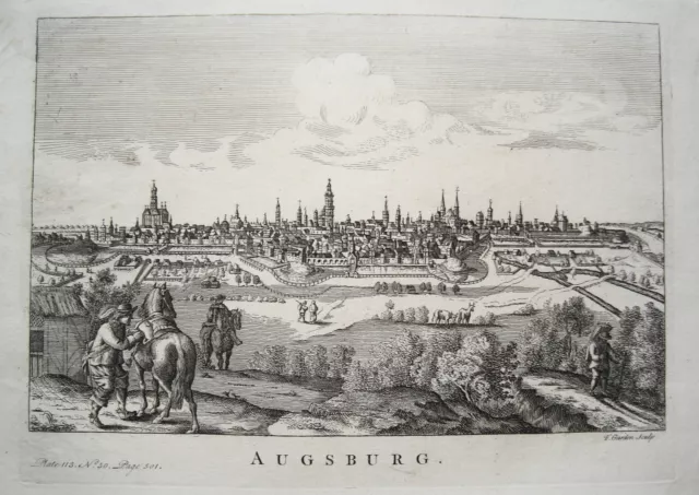 Augsburg Bayern Gesamtansicht seltener  echter alter  Kupferstich  1780