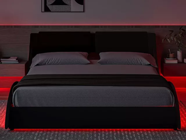 Queen Size Platform Bed Frame w/ LED Lights Underneath Wave Like Low Profile Bed
