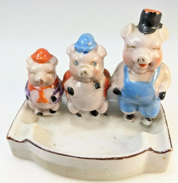 VINTAGE CERAMIC 3 three Little Pigs Ashtray Japan 47.49 PicClick