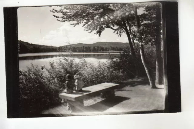 Real Photo Postcard Stone Bench at Grove Wawona Lodge West Swanzey NH