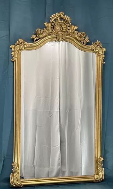 Miroir Ancien 156x88 Cm Époque XIXè Napoléon III Dorure à la Feuille D’or