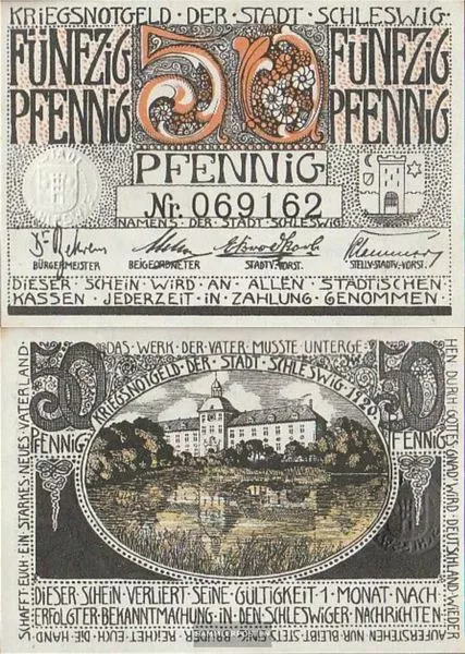 Deutsches Reich Notgeld: Notgeld der Stadt Schleswig bankfrisch 1920 50 Pfennig