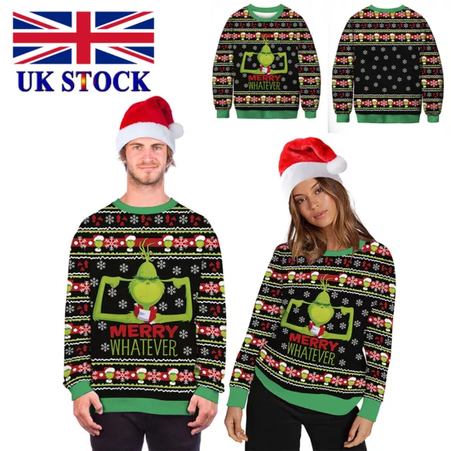 Mens Ladies Christmas Jumper Novelty Xmas Pullover Sweater The Grinch