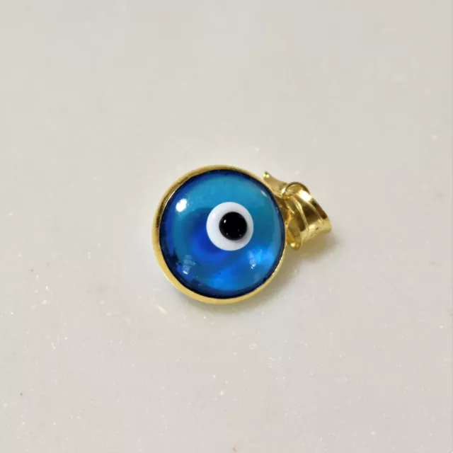 925 Sterling Silver Evil Eye Greek Mati Turkish  Gold Blue Glass Pendant Charm