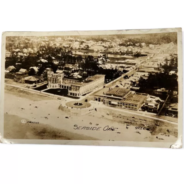 Vintage Postcard Promenade Seaside, Oregon 1920s Airplane View 1926