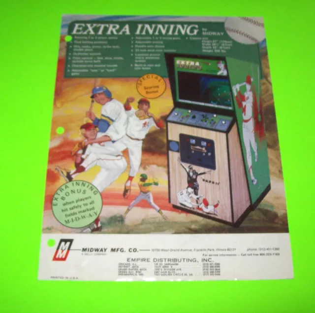Extra Inning Video Game FLYER Original 1975 Baseball Sports Vintage Retro Art