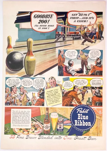1942~PABST BLUE RIBBON~PBR Beer~Bowling Alley Comic~40s Art~Vintage ...