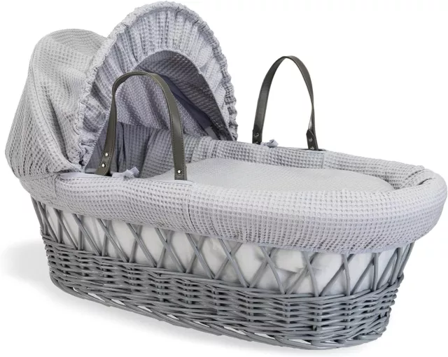 Clair de Lune Waffle Grey Wicker Moses Basket Baby Cosy Sleep Bedding 68 x 30 cm