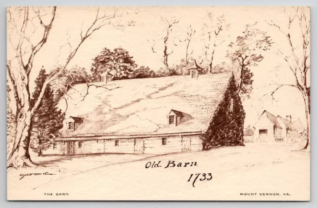 Mount Vernon VA Old Barn 1733 Art By Elizabeth O'Neil Verner Postcard N21