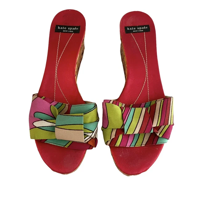 Kate Spade Slide On Wedge Sandals Women’s Size 8 B Red Basket Weave Fabric