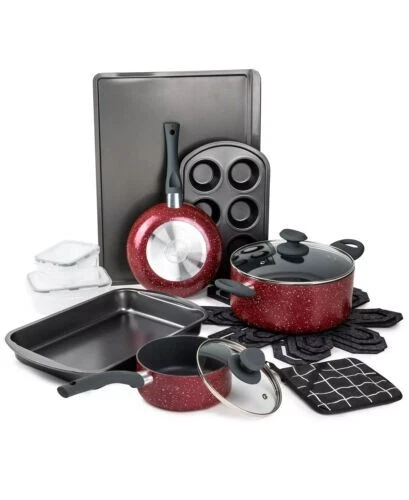 Juego de utensilios de cocina antiadherentes de aluminio Brooklyn Steel Co. Venus 16 piezas ROJO