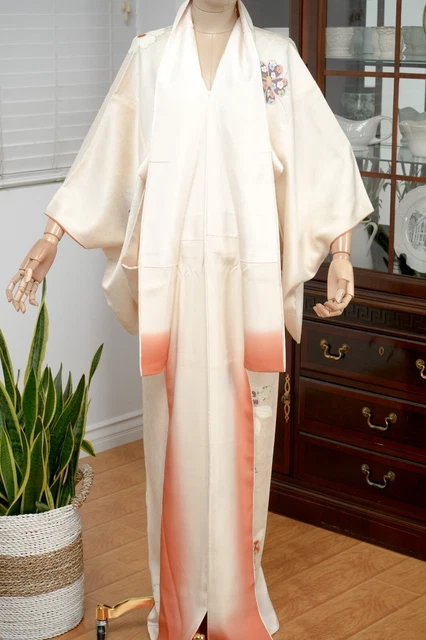 Dear Vanilla Japanese Silk Kimono Women's Robe Gown Authentic Japan Vintage Mint 7