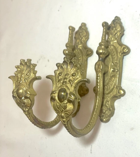 antique ornate Victorian gold gilded bronze curtain rod holder tiebacks brackets 2