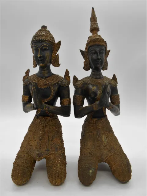 Paire De Statue / Figurine Bouddha /  Teppanom Gardien Du Temple  ? En Bronze