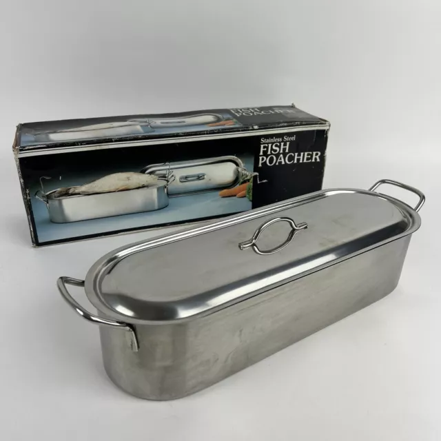 Stainless Steel Fish /Asparagus Poacher 18" x 4.5" w/ Inner Tray & Lid Handled