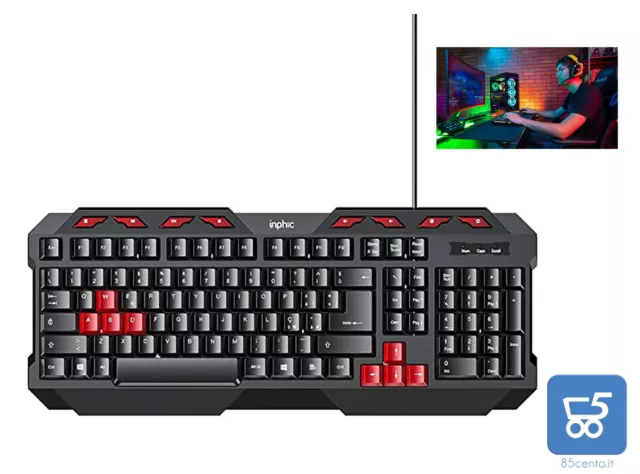 Tastiera Gaming da Gioco Layout italiano Usb 112 Tasti Nera qwerty silenziosa