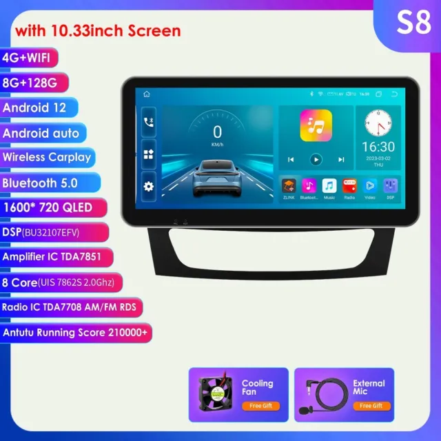 10.33" Android 12 8+128GB Car GPS Stereo Radio For Mercedes-Benz E/CLS W211 W219