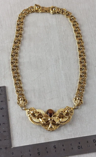 Collier Vintage Jacky De G - Pendentif Croix En Métal Doré - Perles Anciennes