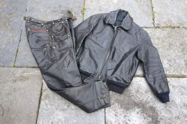 uralt leder hose jacke kombi motorrad old leather jacket trousers 50's oldtimer