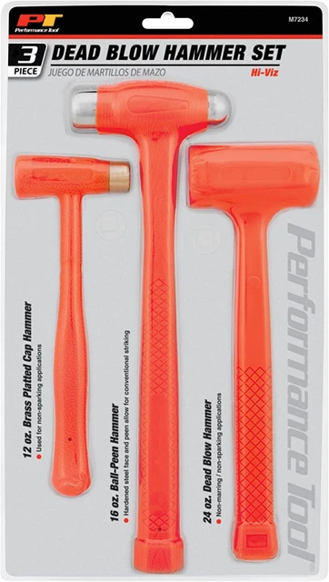 M7234 Dead Blow Hammer Set with Brass Cap, Ball-Peen, and Dead Blow Hammers and