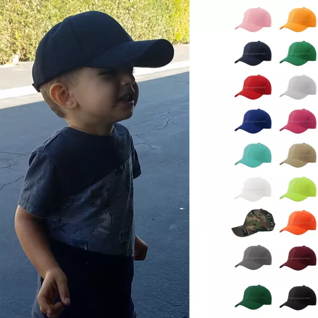 Baseball Cap Plain Kids Boys Solid Hats Curved Visor Hook-N-Loop Adjustable