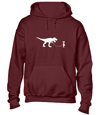 T-Rex Walkies Hoody Hoodie Funny Dinosaur Dog Walking Banksy Joke Design Top