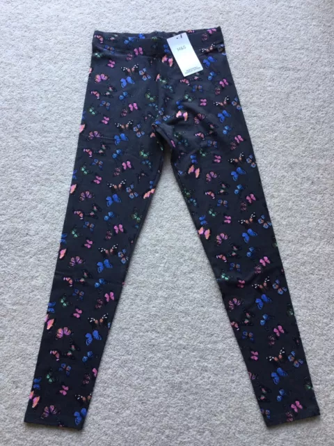 Girls Leggings M&S Marks and Spencer Age 14-15 Grey Butterfly NEW