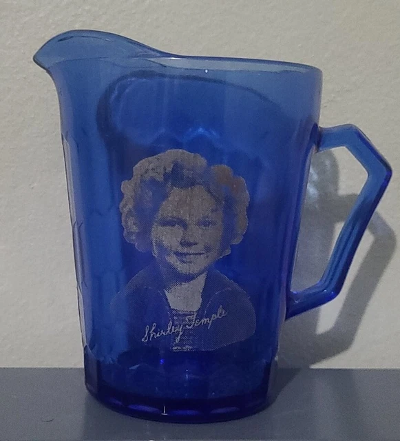 Vintage Shirley Temple Miniature Depression Glass Pitcher Blue Decorative handle