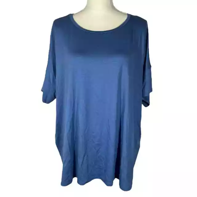 Eileen Fisher Blouse Blue 1/2 Sleeve Bateau Neck Top Tencel Blend Plus Size 1X