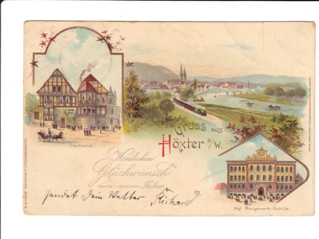 AK 25127,Postkarte,Gruss aus Höxter,Dechanei,Königl. Baugewerk-Schule,Litho,1899