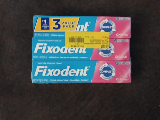 3 Fixodent Complete Original Denture Adhesive Cream, 2.4oz (J14)