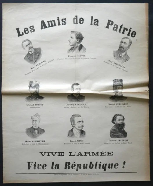 Affiche. Nationalisme. Les Amis de la Patrie. Vers 1898. Antidreyfusards