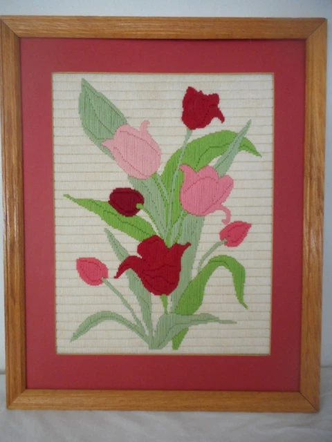 Tulipanes florales enmarcados de colección rosa arte rojo credela agujas hallazgo de patrimonio