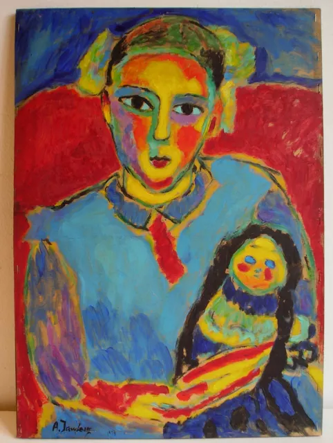 Vecchio Quadro Ragazza e Bambola olio legno Avangurdia russa Russian avantgarde