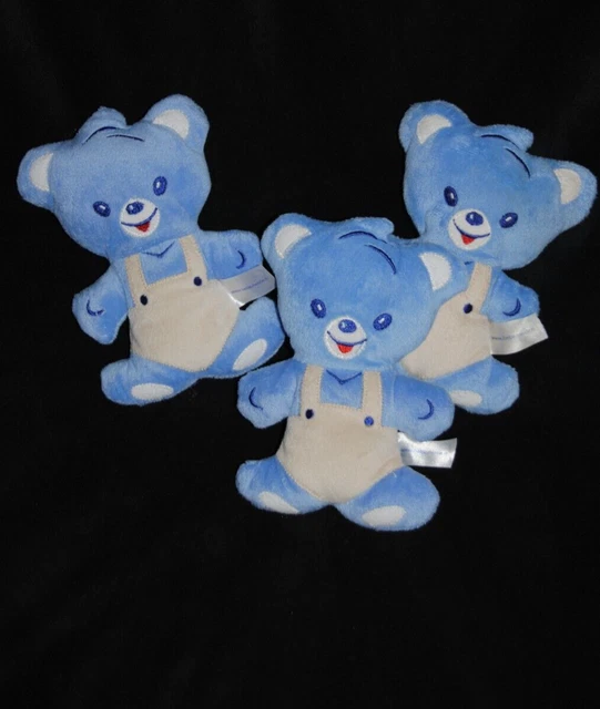 Peluche doudou ours semi plat NESTLE bleu blanc beige grelot 16 cm TTBE Lot 3