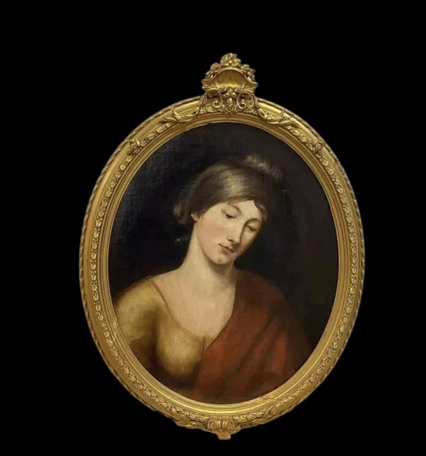 ANTIQUE EARLY VICTORIAN Oil Painting Portrait Of Lady In Gilt Oval ...