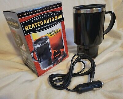 Stainless Steel Heated Auto Mug Coffee Soup Warmer 12v Power Adapter OPEN BOX