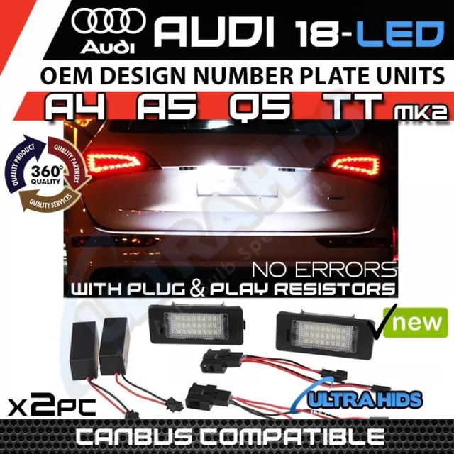 2x AUDI 18 LED NUMBER PLATE LIGHT TT Q5 A4 S4 B8 A5 S5 2007+ UNIT ERROR FREE