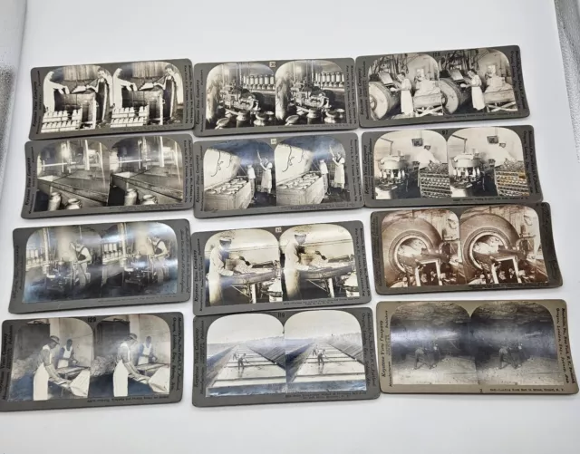 New York Industry Stereoview Lot Of 12 Dairy Factory Milk Butter; Salt Mines