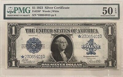 1923 $1 Fr.238*Silver Cert,Pmg50,Error,Ladder Star Note,Horse Blanket,Woods Wte