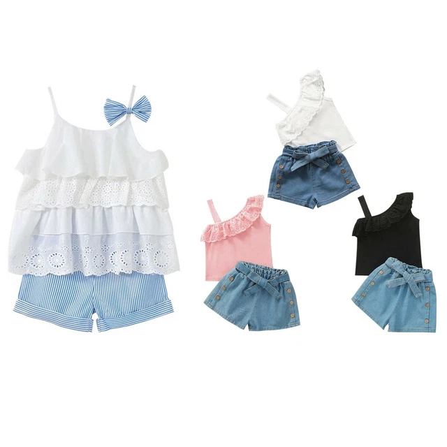 2 pz abiti per bambine + pantaloncini in denim estate neonato abbigliamento casual moda
