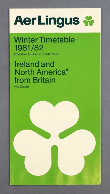 Aer Lingus Airline Timetable Winter 1981/82 Britain Ireland North America Issue