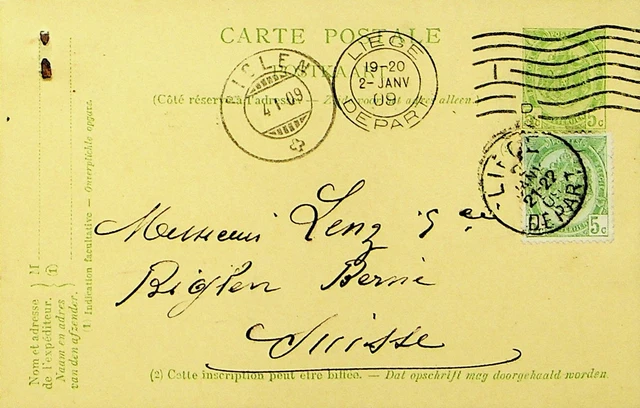 Belgique 1909 Manteau De Bras 5c Revalorisé Postal Carte To Suisse